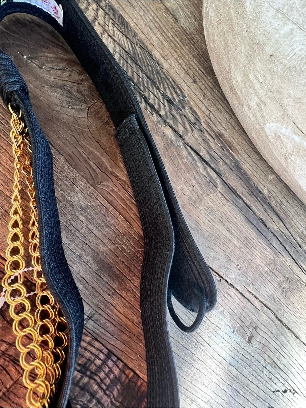 Black Waist Belt with Gold Chain Accents.